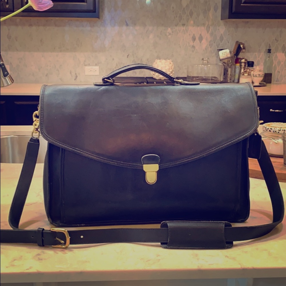 Coach Navy Leather Briefcase Satchel with Strap